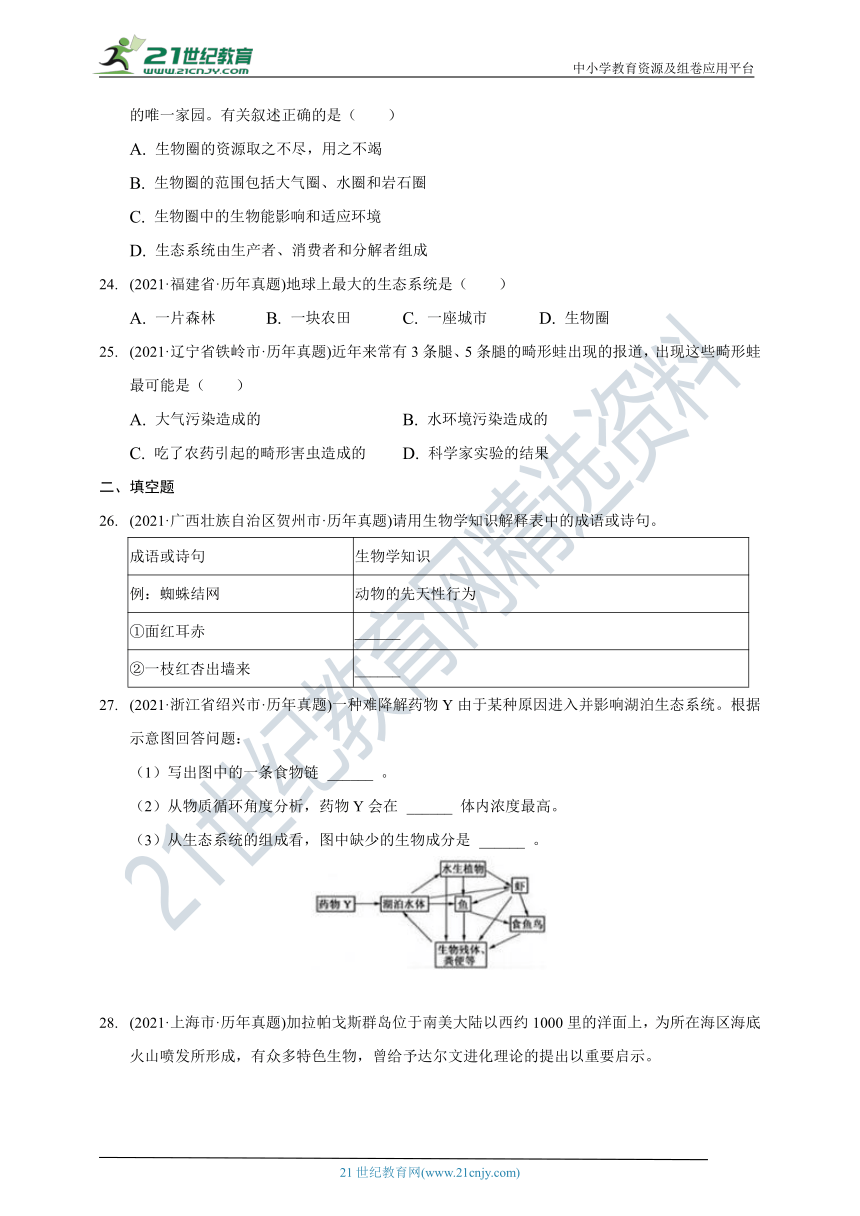 2021年生物中考试题汇编——生物与环境（含解析）