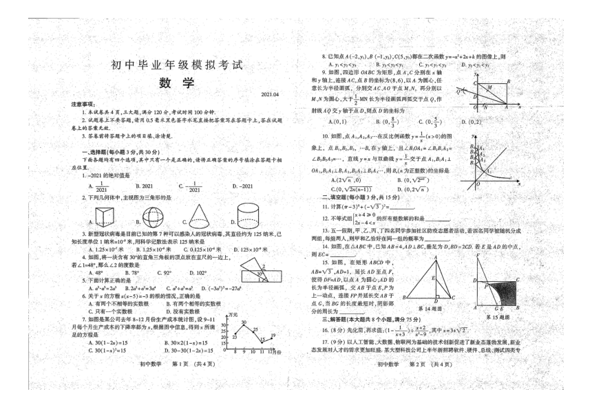 河南省濮阳市台前县2020-2021学年下学期九年级四月联考数学试题（扫描版，无答案）