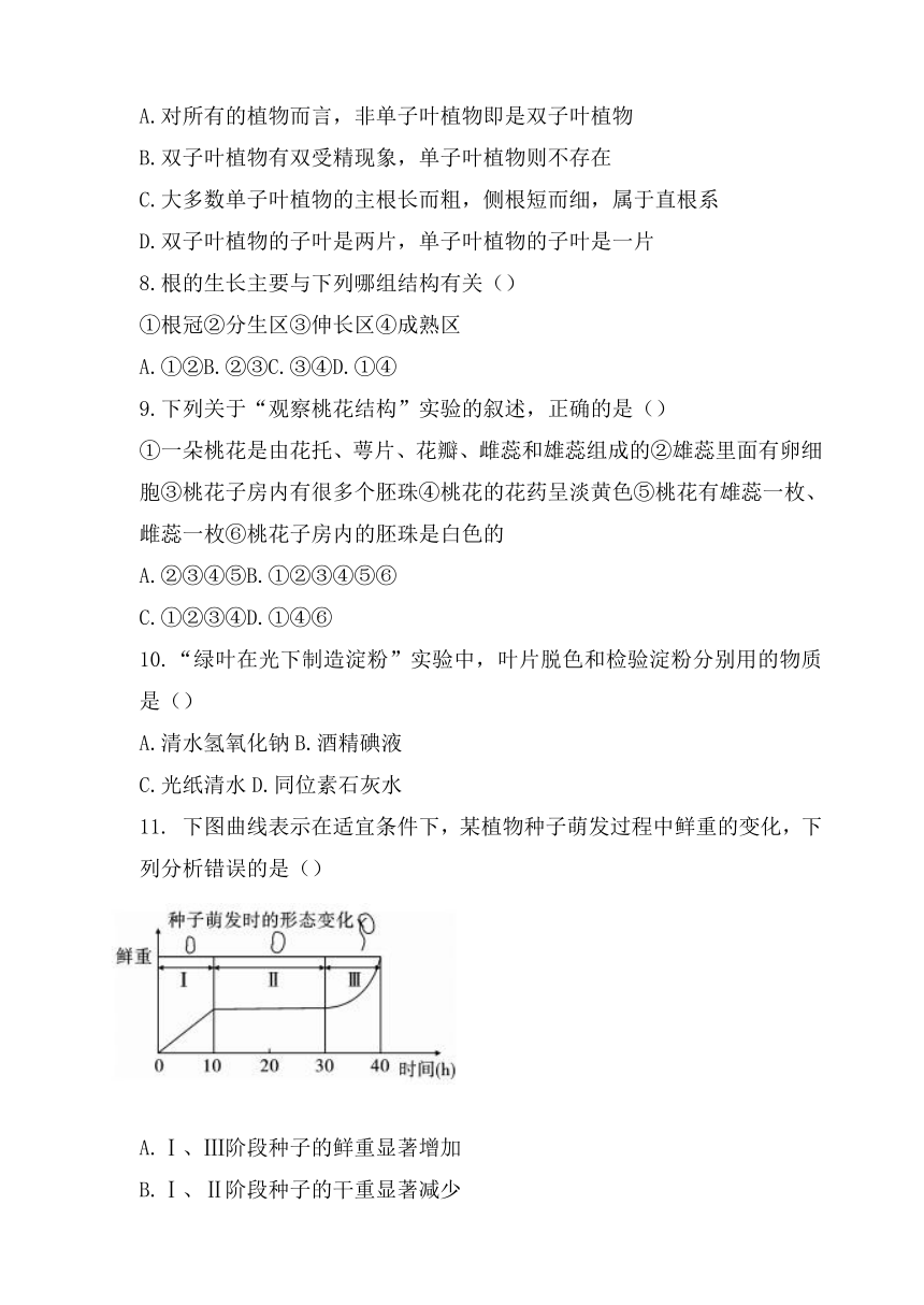 2021-2022学年七年级生物人教版上册 第三单元生物圈中的绿色植物 检测试卷（含答案）