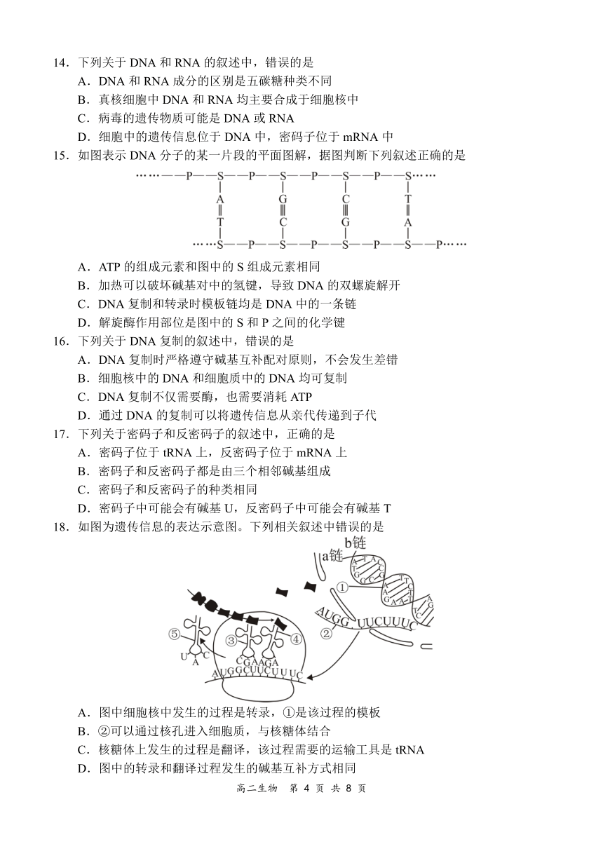 河南省郑州市新郑市2021-2022学年高二上学期1月联考生物试题（PDF版含答案，含部分解析）