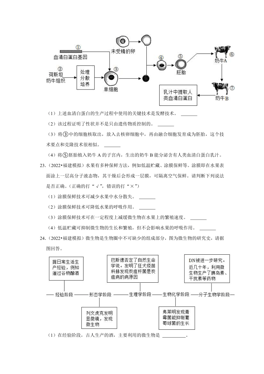 中考专题训练——10生物技术——2023年福建省中考生物（含解析）
