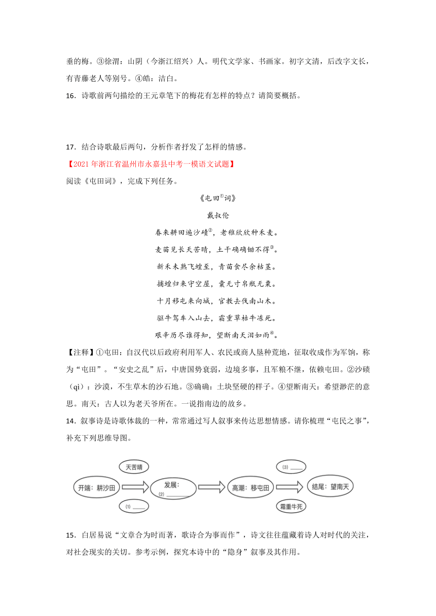 2021年浙江省中考语文一模试题分类汇编： 古诗词鉴赏（解析版）