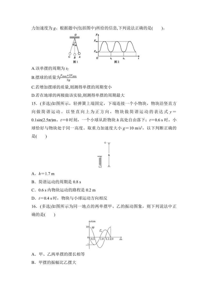 2022届高三物理一轮复习精准培优练习：机械振动 （word含答案）