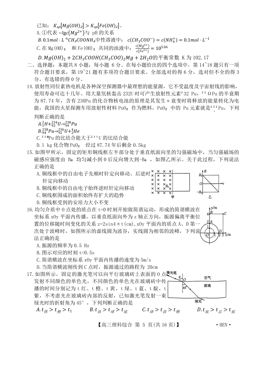 河南省名校2024届高三下学期（4月）教学质量检测理综试卷（解析版）