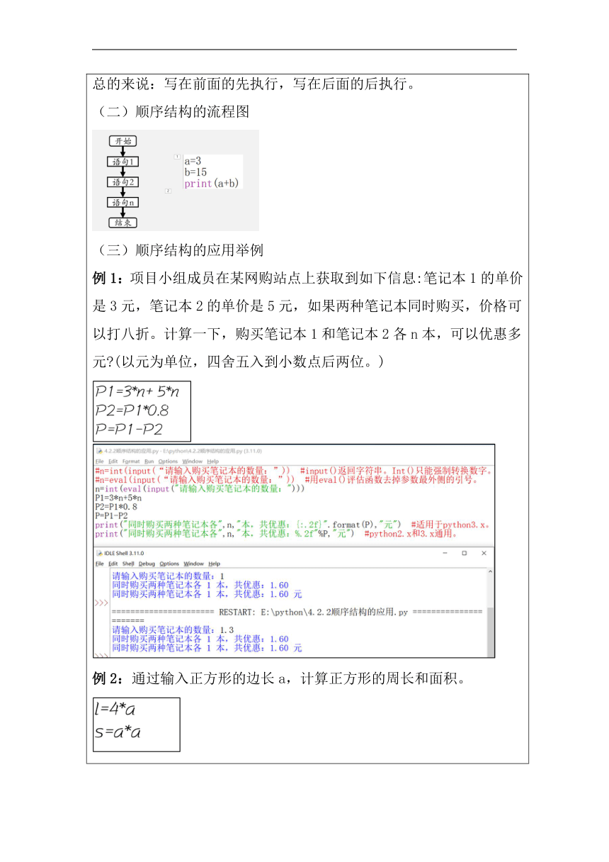 4.2 运用顺序结构描述问题求解过程 教学设计　2022—2023学年粤教版（2019）高中信息技术必修1