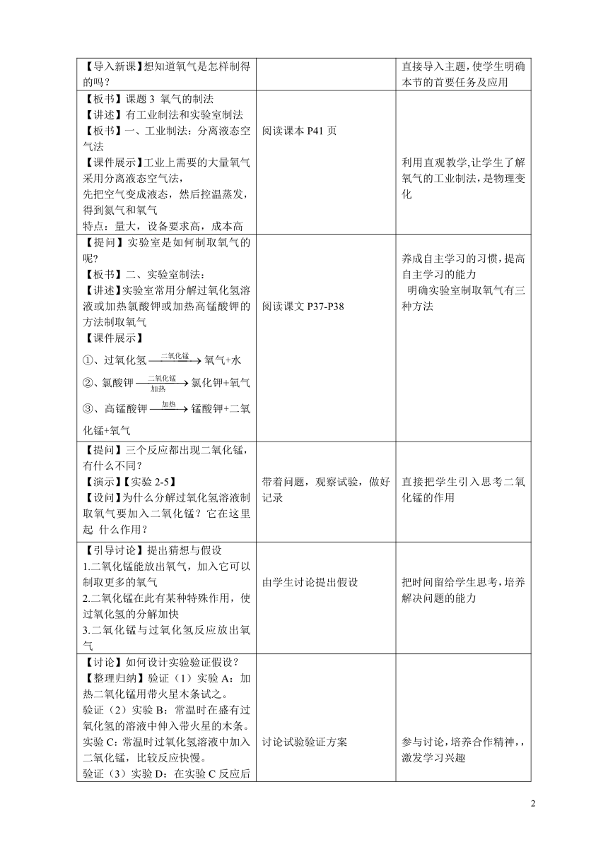 人教版五四制八年级化学  2.3制取氧气 教案