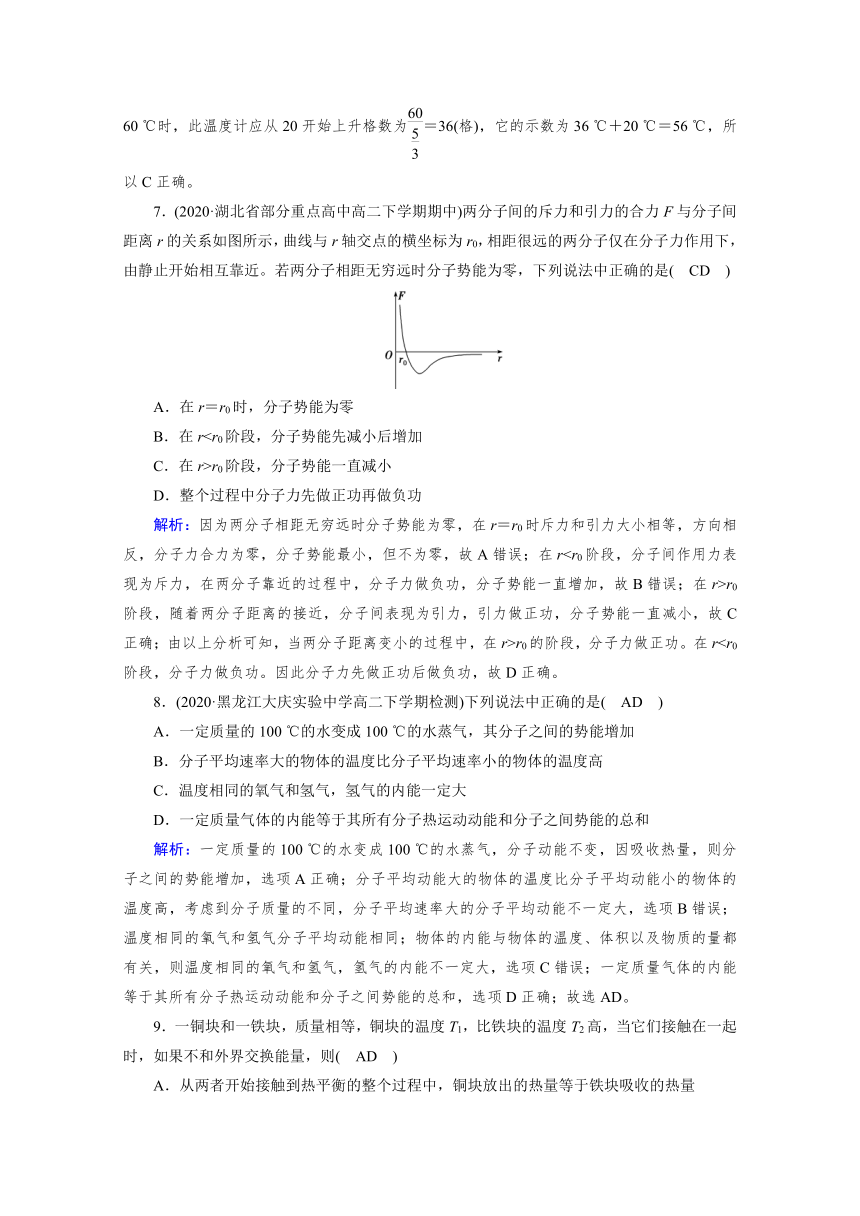 高中物理人教版选修3-3课后作业  第七章分子动理论 Word版含解析