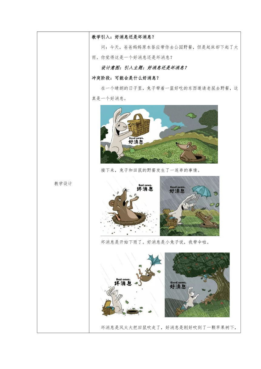 好消息 坏消息 教案 一年级心理健康上册 （深圳版）（表格式）