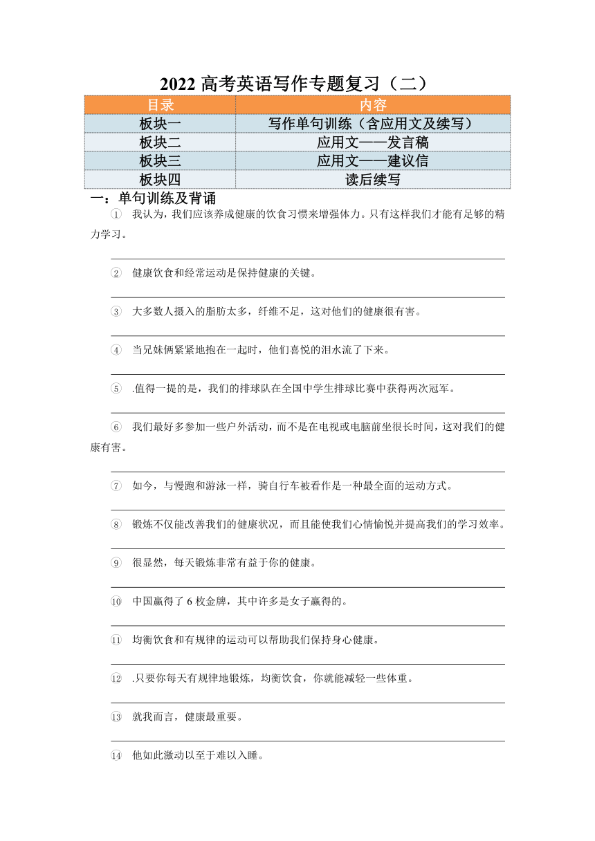 2022届高考英语二轮复习：写作专题复习（三）（含答案）