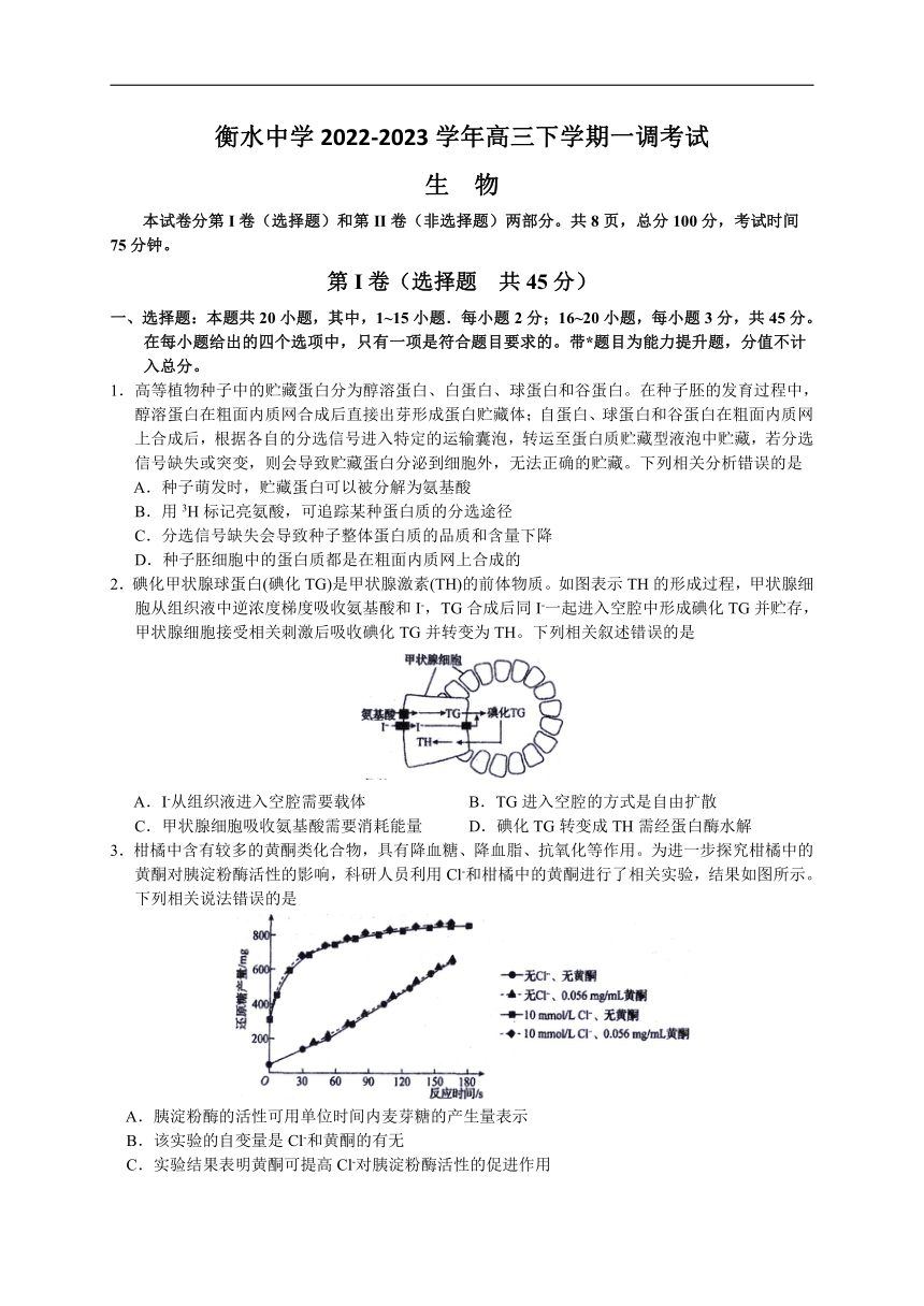 河北省衡水中学2022-2023学年高三下学期一调考试生物学试题（含答案）
