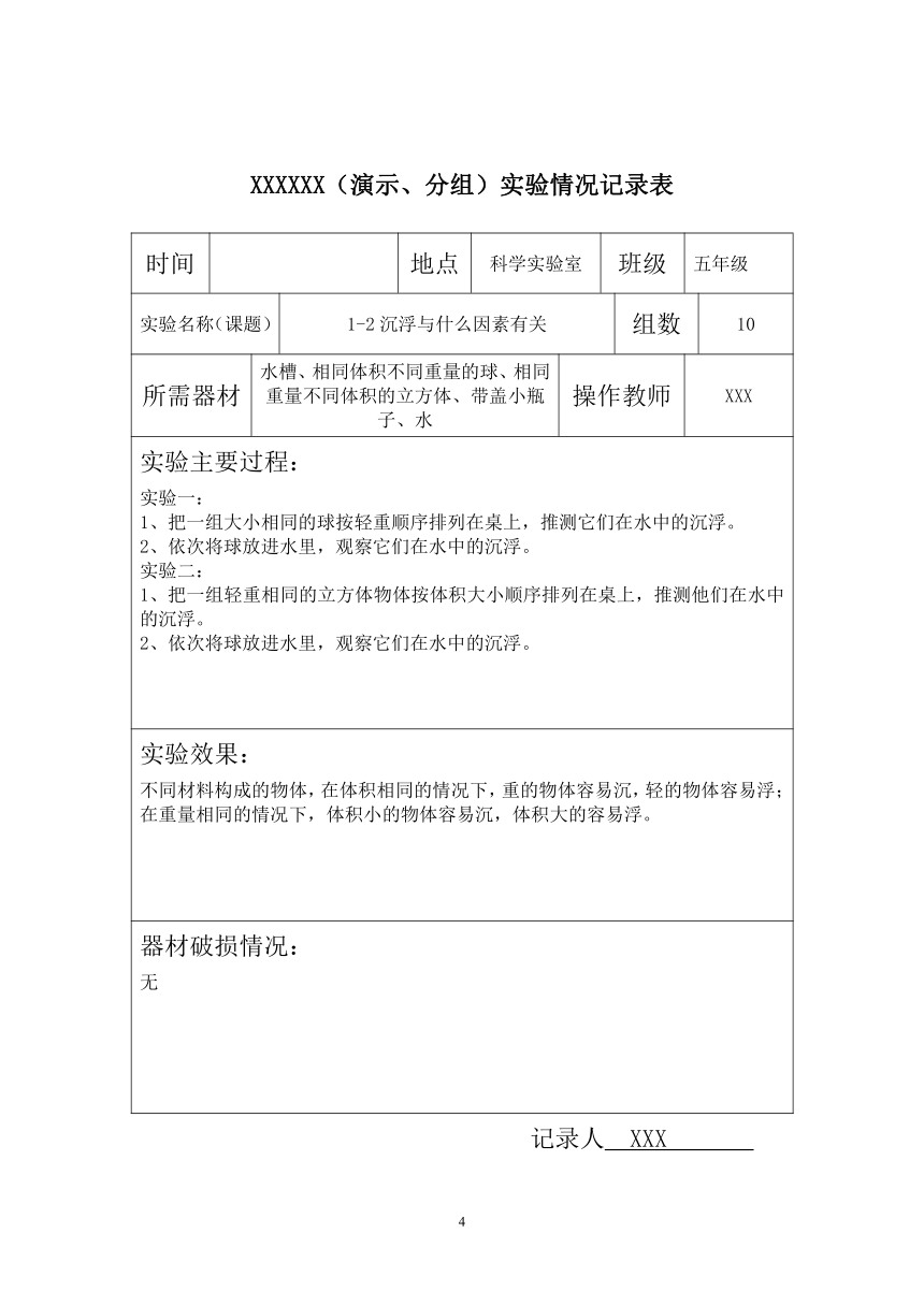 教科版（2001） 五年级下册实验单