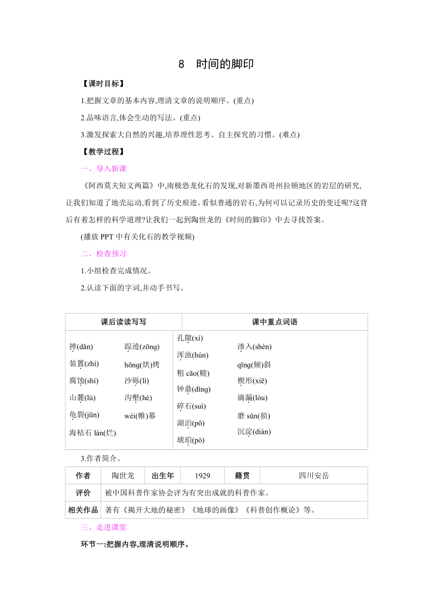 部编版语文八年级下册  8　时间的脚印  同步教案