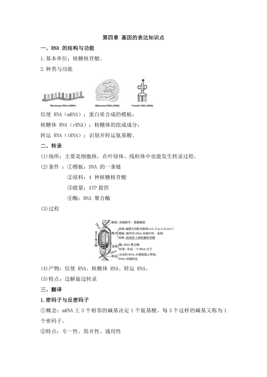 第四章基因的表达汇总山东省2020-2021学年生物人教版必修二合格考