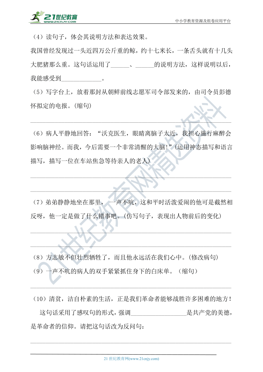 人教统编版五年级语文下第四单元句子过关专题卷  含答案