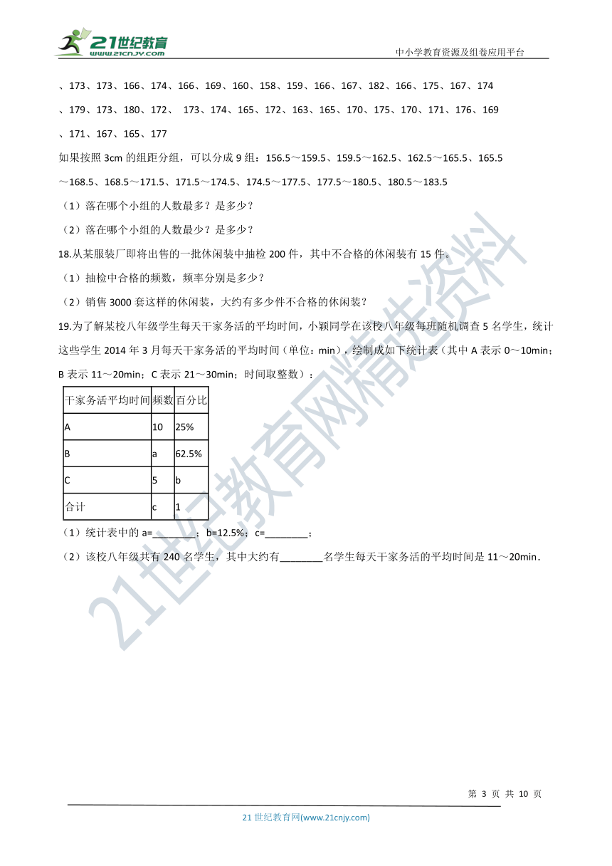 6.4 频数与频率同步练习（含解析）