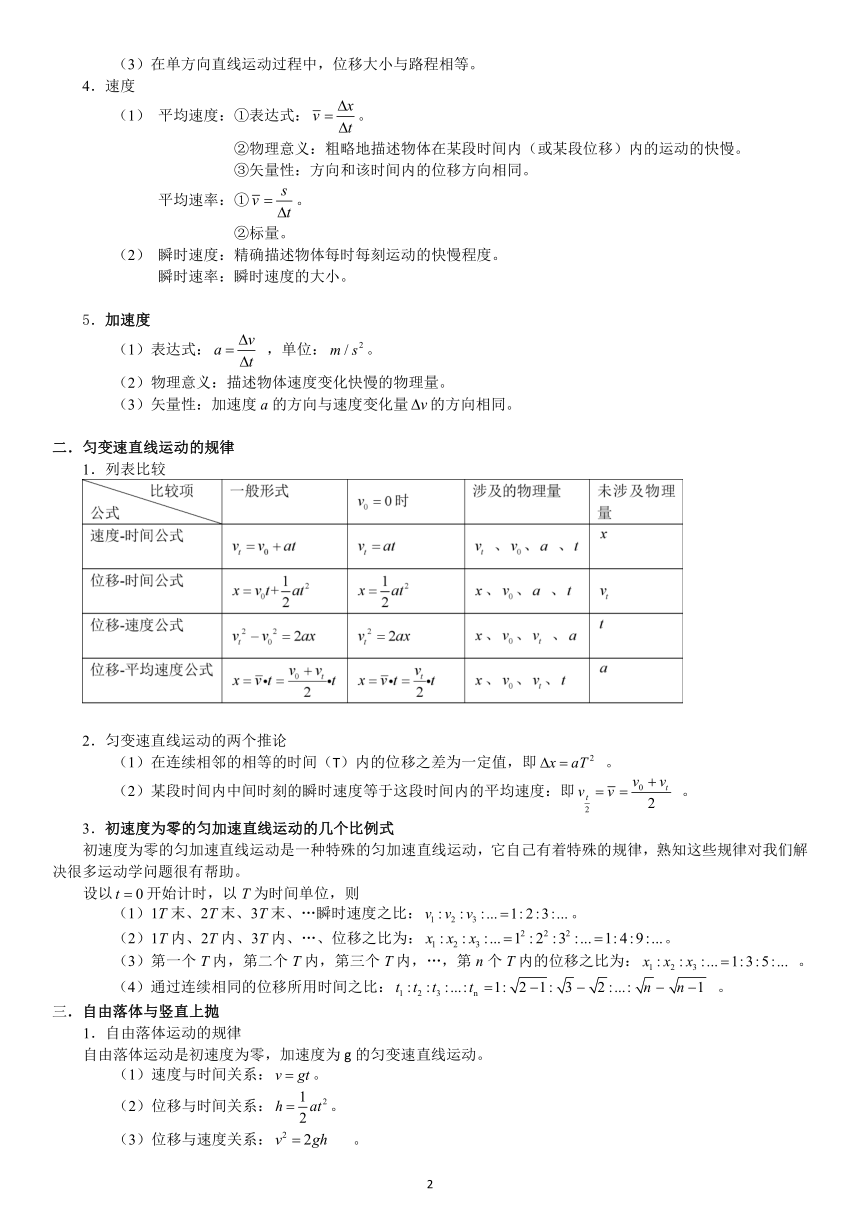 期中复习讲义 2021-2022学年高一上学期物理人教版（2019）必修第一册 （PDF版）