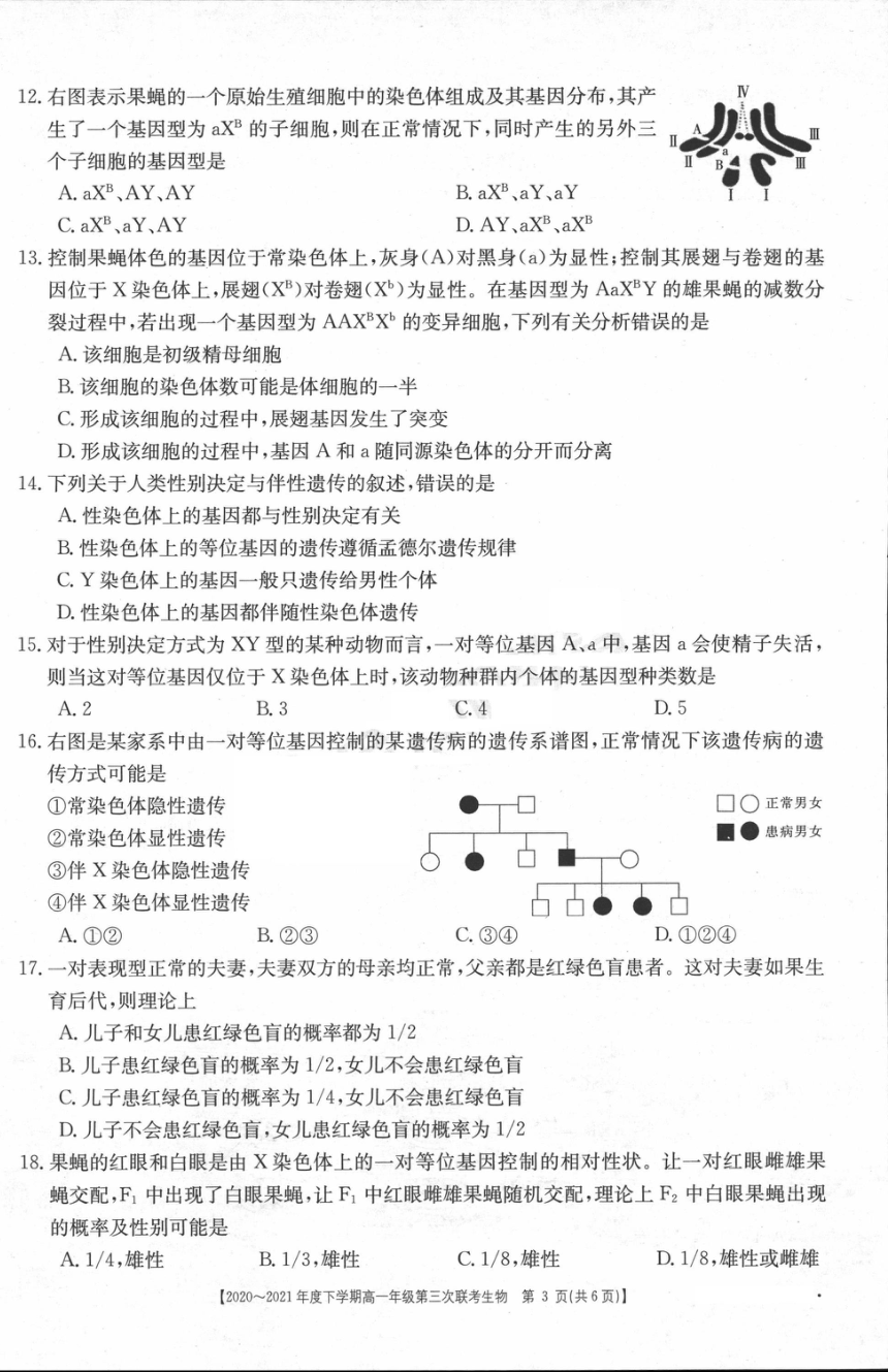 河南省2020-2021学年高一下学期第三次联考（6月）生物试题 扫描版含答案