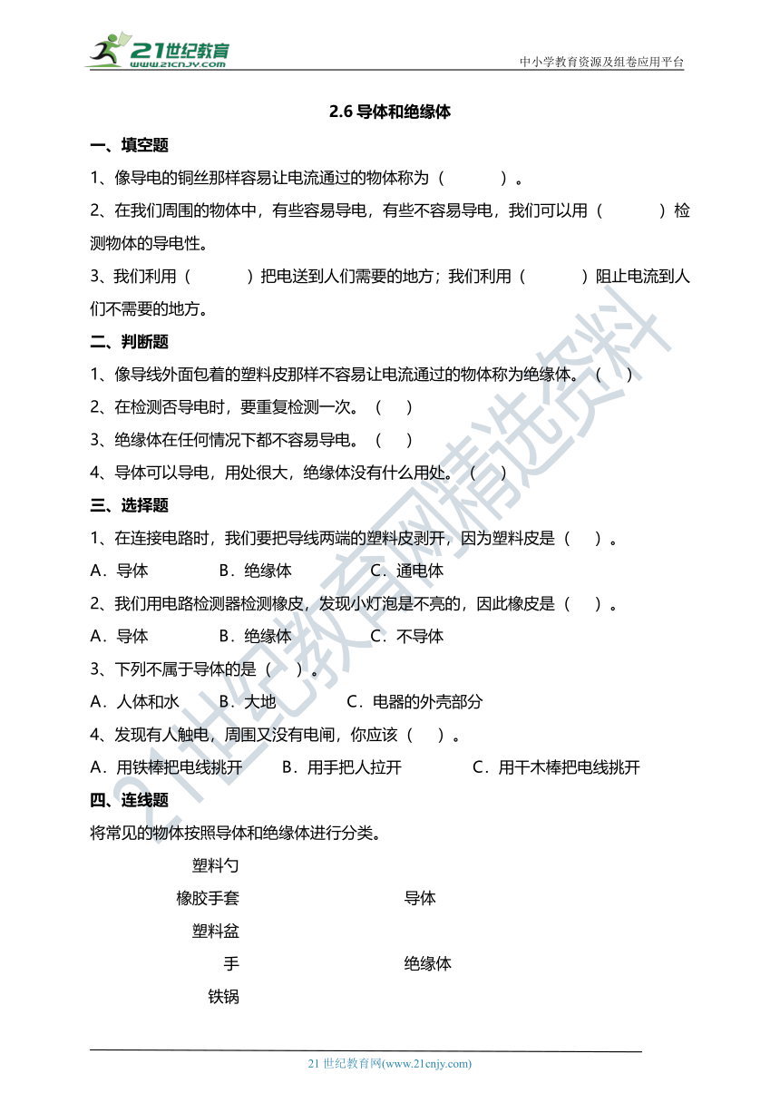 2.6导体和绝缘体 试题（含答案解析）