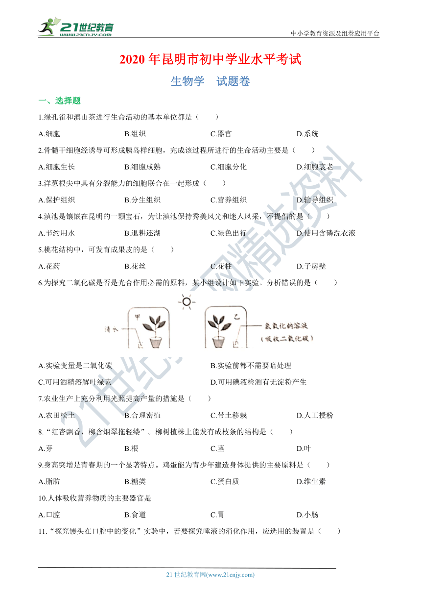 2020年云南省昆明市中考生物真题详解审校版