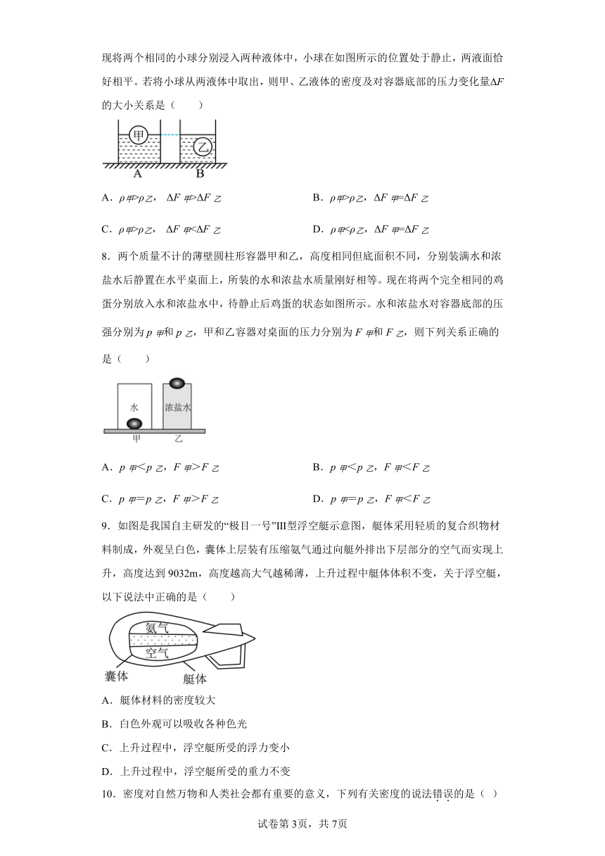 10.3物体的沉浮条件及应用同步练习（含答案）人教版物理八年级下册