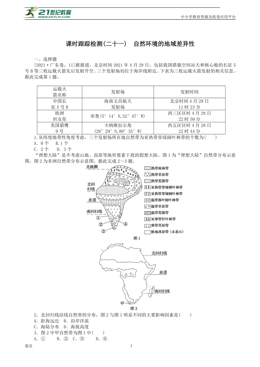 2023届新教材高三地理一轮复习课时跟踪检测：二十一 自然环境的地域差异性 作业（人教版）