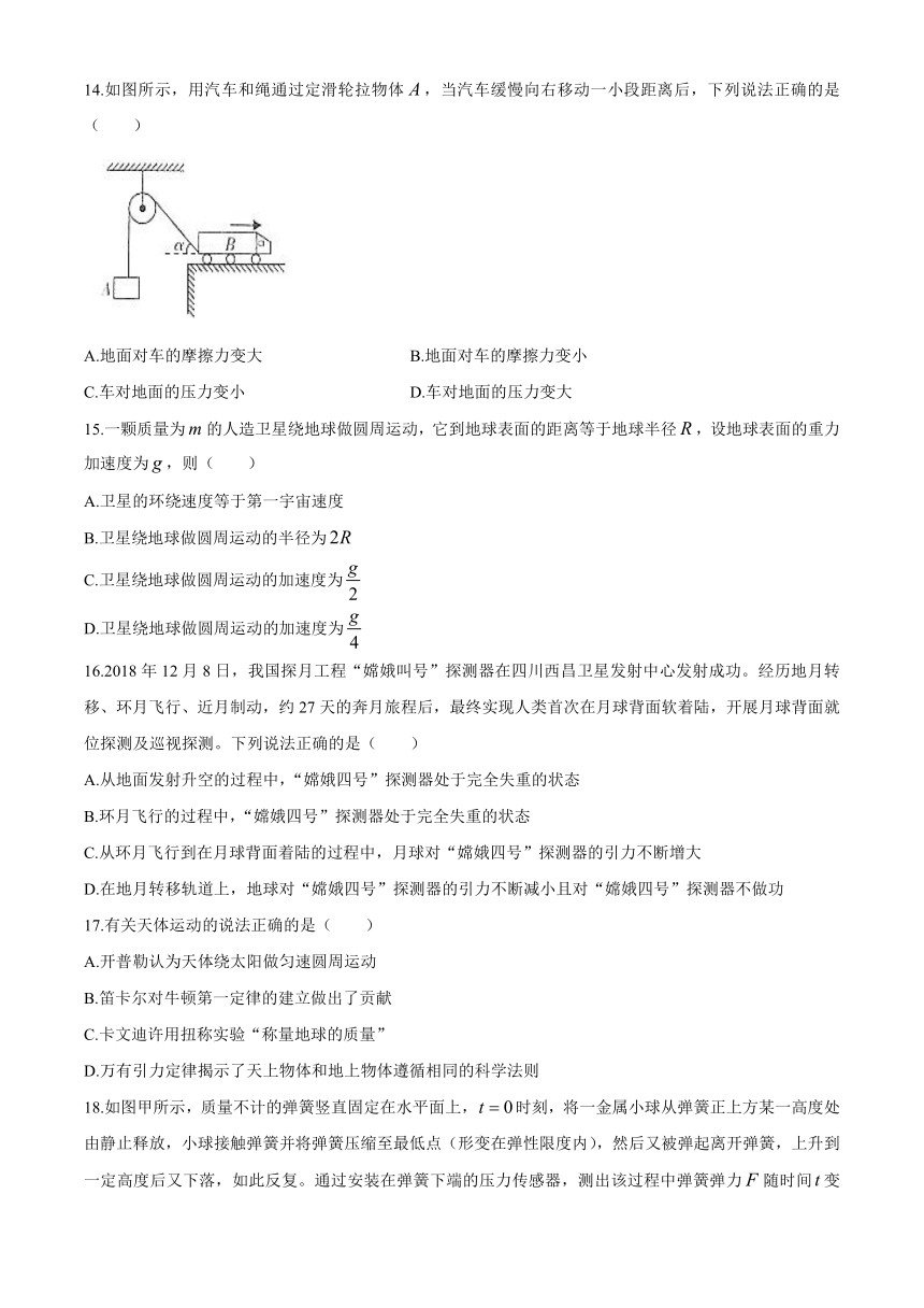 广东省汕尾市2019-2020学年高一下学期期末教学质量监测物理试题 Word版含答案