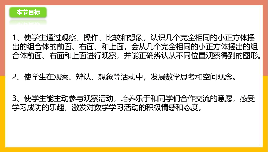 3.3观察几个完全相同的小正方体摆出的组合体 课件-四年级数学上册-苏教版(共15张PPT)