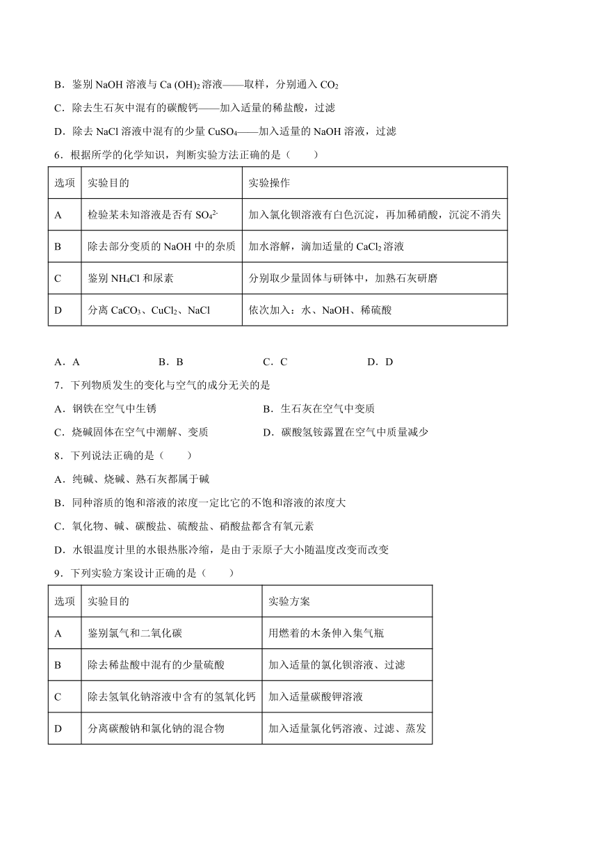 第12章盐检测题（含答案）--2022-2023学年九年级化学京改版（2013）下册