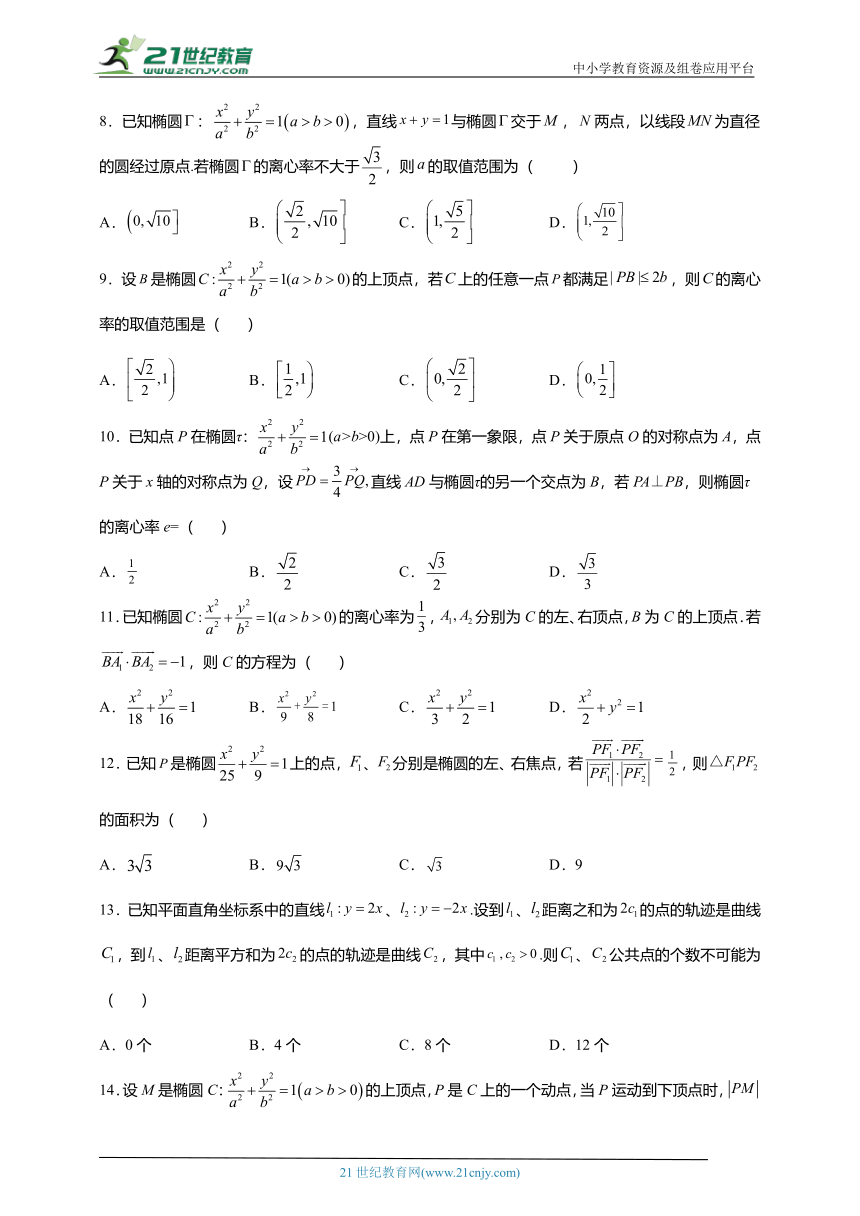 23.椭圆－高考数学一轮复习刷题练习分类汇编 (含解析)