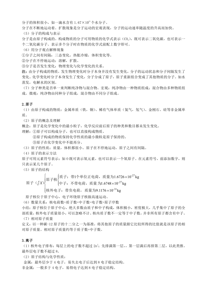 2021年中考科学华东师大版二轮复习 专题06 物质的组成、化学式 知识归纳