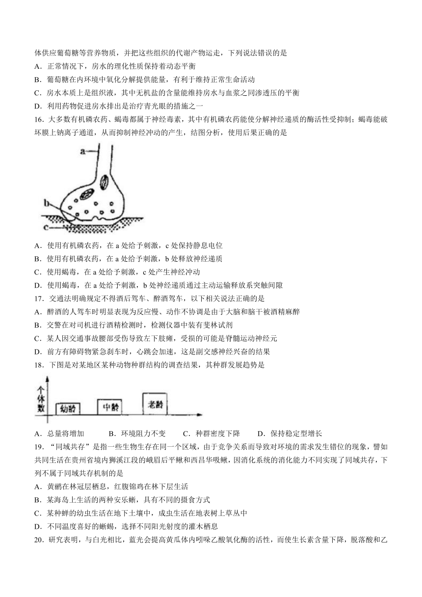 吉林省吉林市普通中学2022-2023学年高三下学期第二次调研测试生物学试题（Word版含答案）