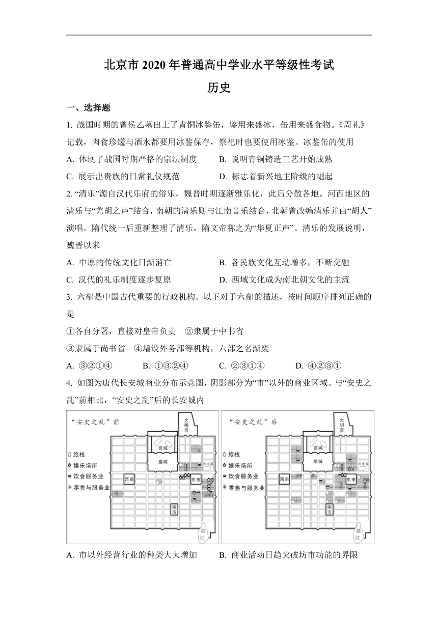 2020年北京卷高考历史真题试卷（含答案）