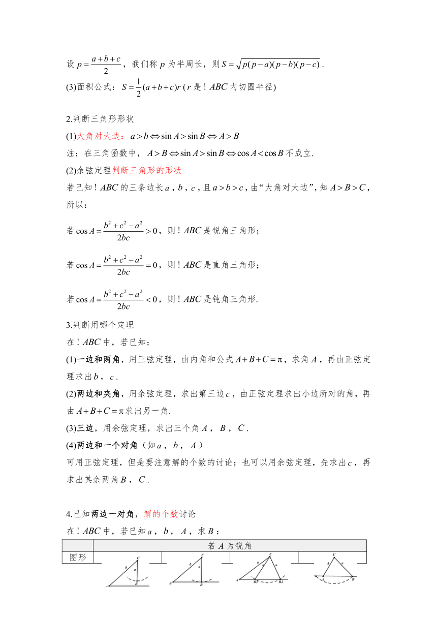 期末复习讲义-解三角形和复数-2022-2023学年高一下学期数学人教A版（2019）必修第二册（含答案）