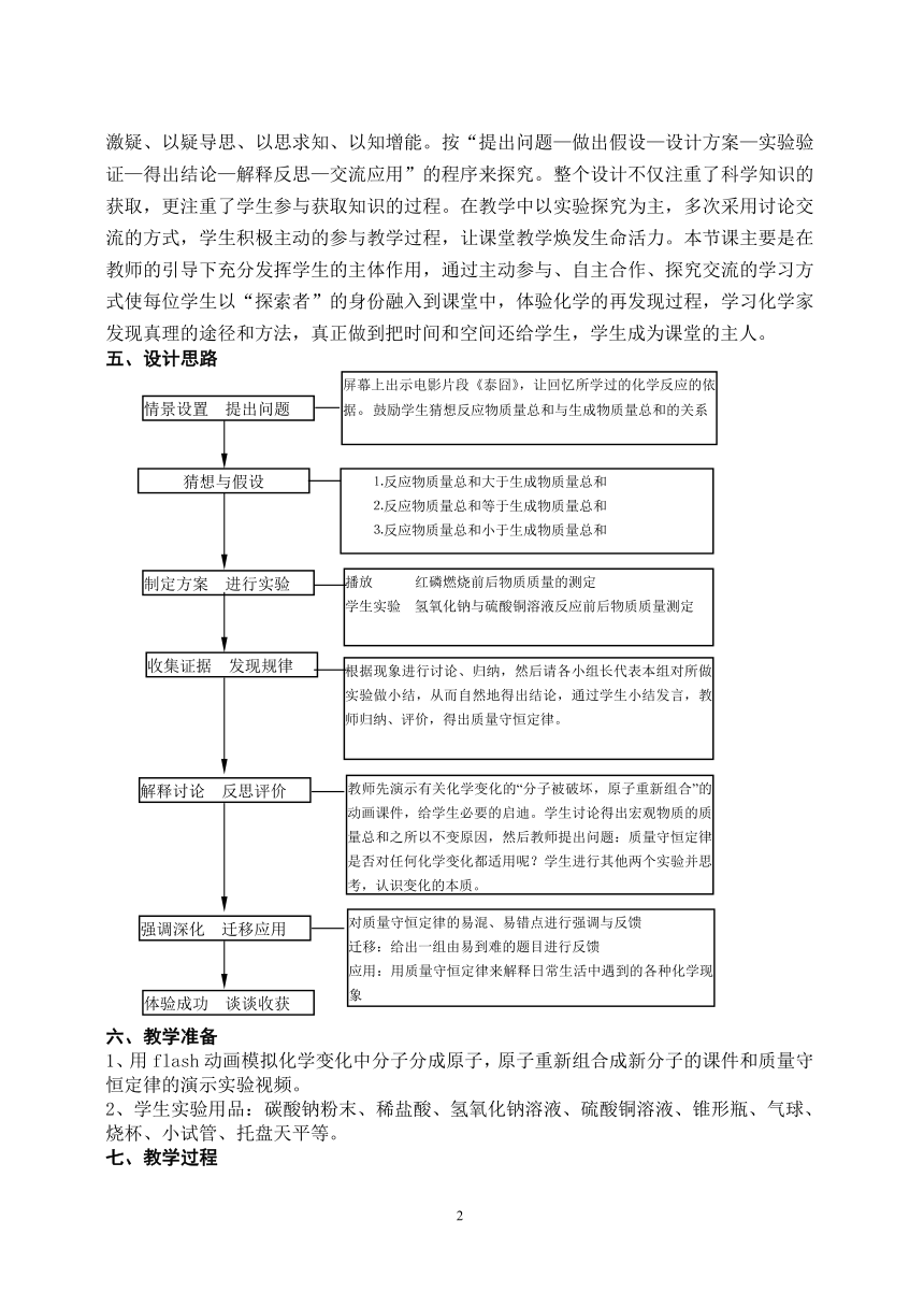 人教版（五四制）八年级全一册化学 第五单元 课题1 质量守恒定律(1)（教案）