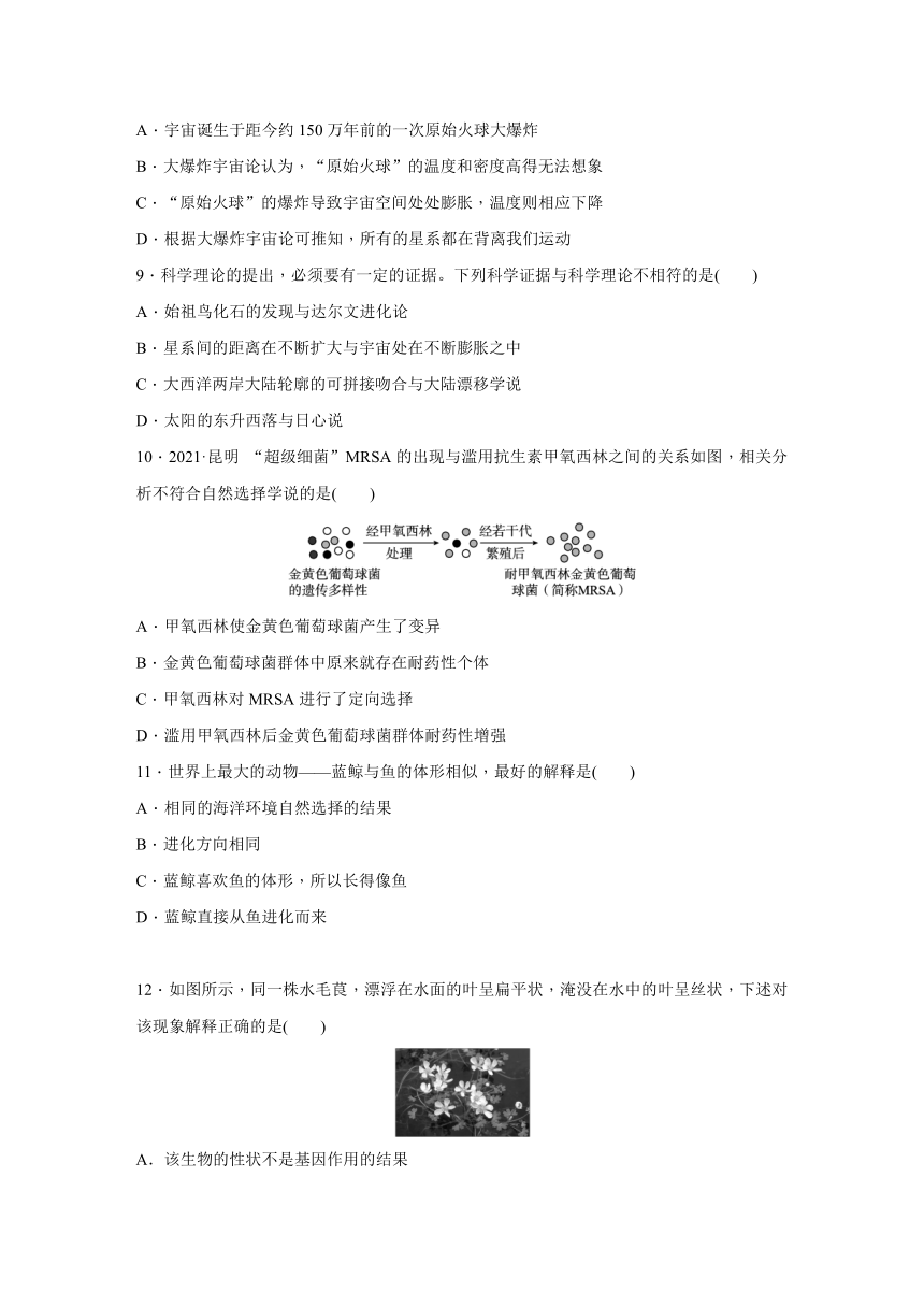 浙教版科学九年级下册同步提优训练：第1章　演化的自然  综合提升卷（含解析）