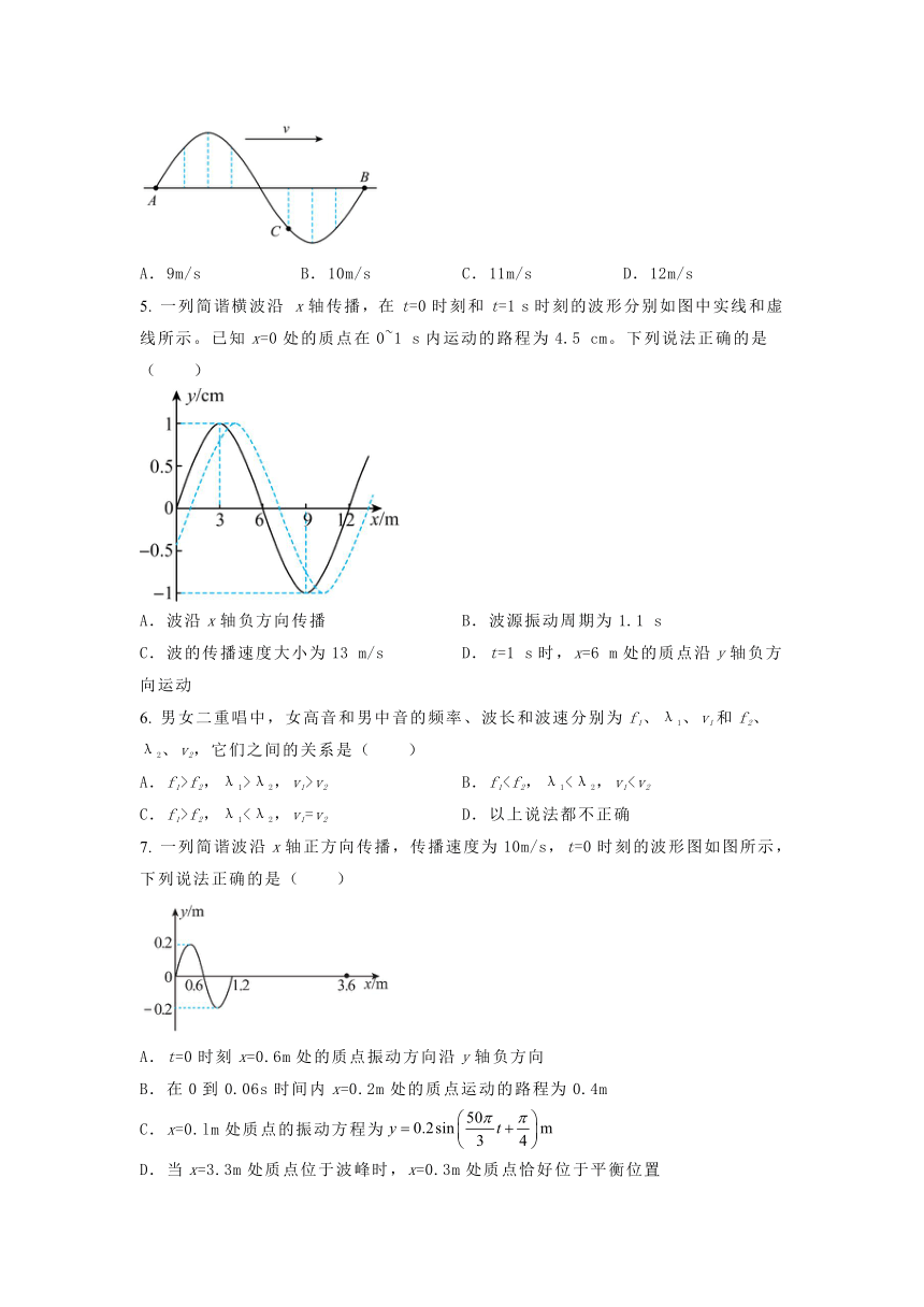 选择性必修第一册物理鲁科版（2019）3.1波的形成和描述 作业练习（含答案）