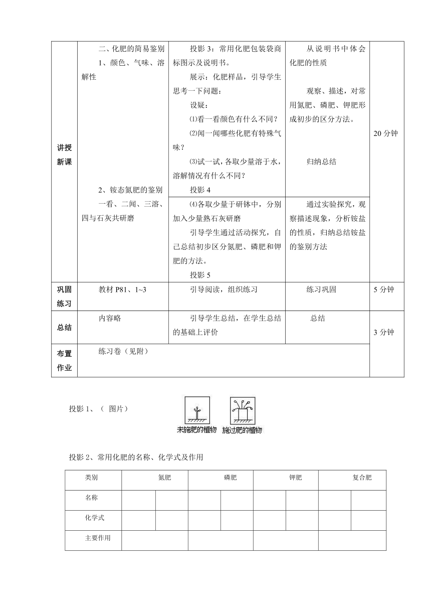 人教版（五四学制）化学九年级全册  第四单元  课题2  化学肥料  教案