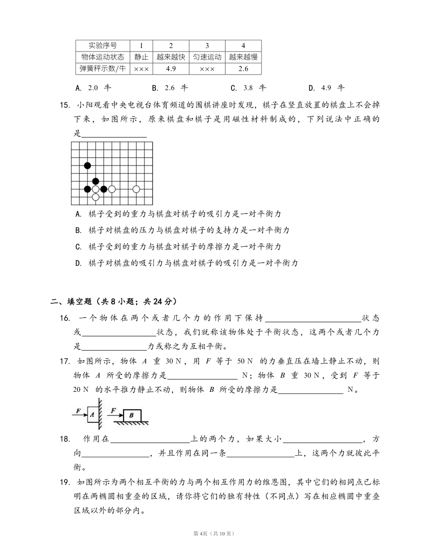 沪科版八年级物理上册同步检测7.3 力的平衡(word版，含答案）