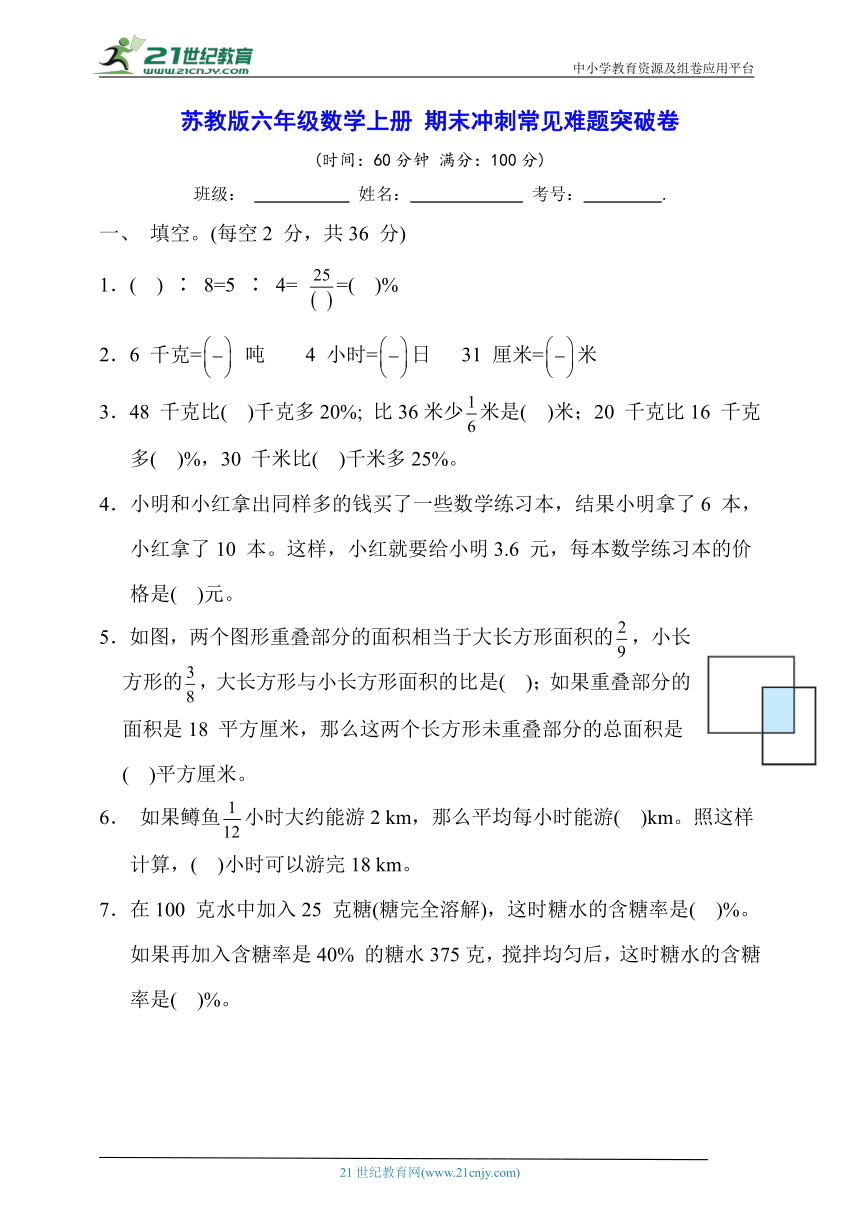 苏教版六年级数学上册 期末冲刺常见难题突破卷【含答案】