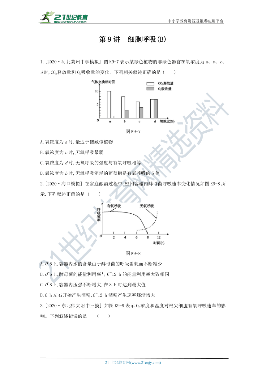一轮复习作业：第9讲  细胞呼吸(B)（含答案）