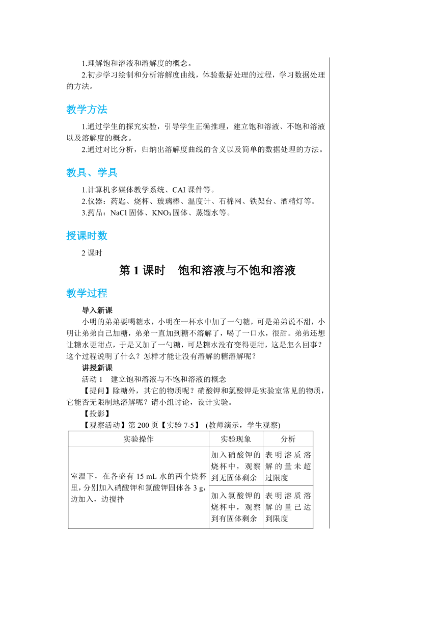 7.2　物质溶解的量（2课时）教案（表格式）