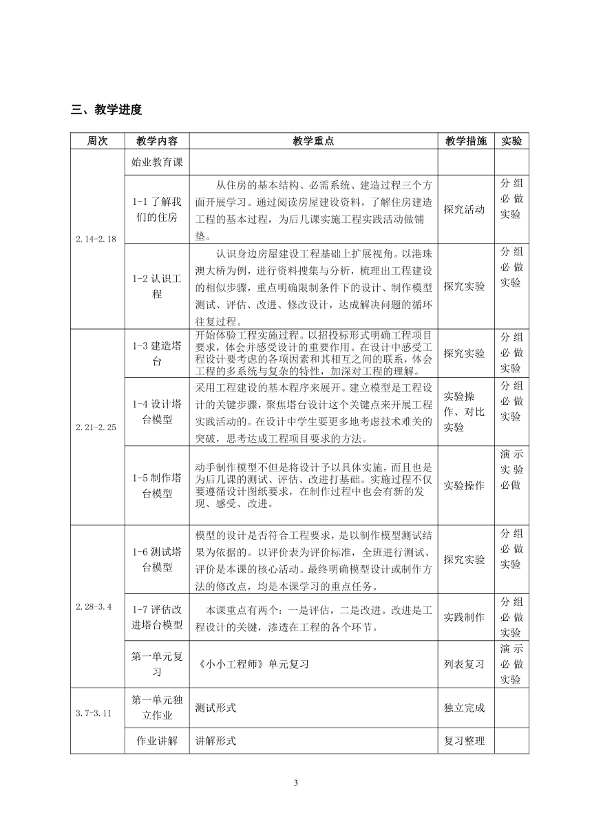 教科版（2017秋）六年级下册教学计划标准格式版