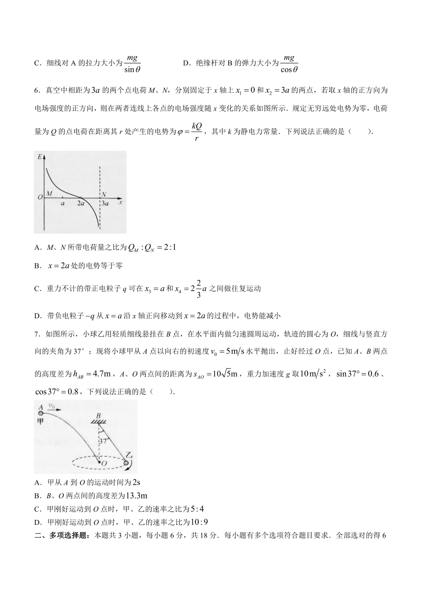 河北省邯郸市部分学校2022-2023学年高三下学期开学考试物理试题（Word版含答案）