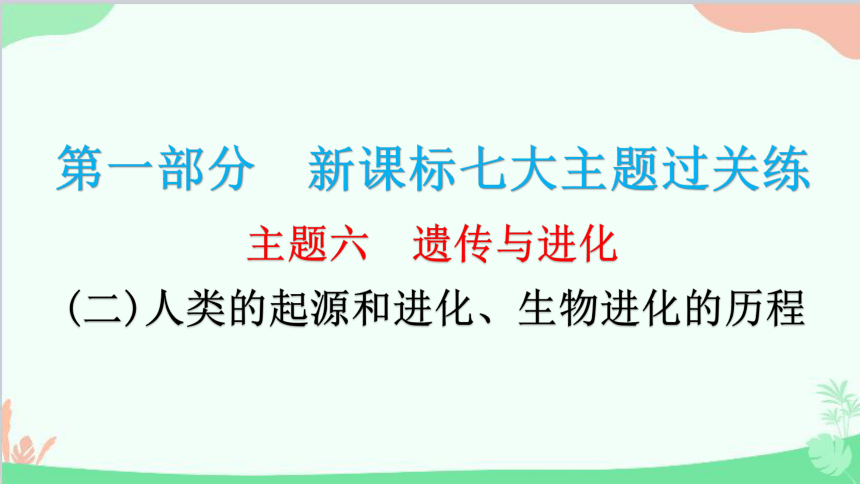 2023年中考生物复习 主题六  遗传与进化  (二)人类的起源和进化、生物进化的历程    习题课件 (共19张PPT)