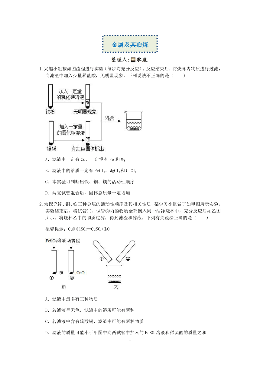 【备考2023】浙江中考科学考前易错点查漏补缺（五）：金属及其冶炼（含解析）