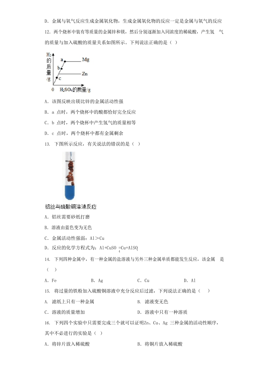 鲁教版九年级下册第九单元第二节金属的化学性质同步练习（含解析）