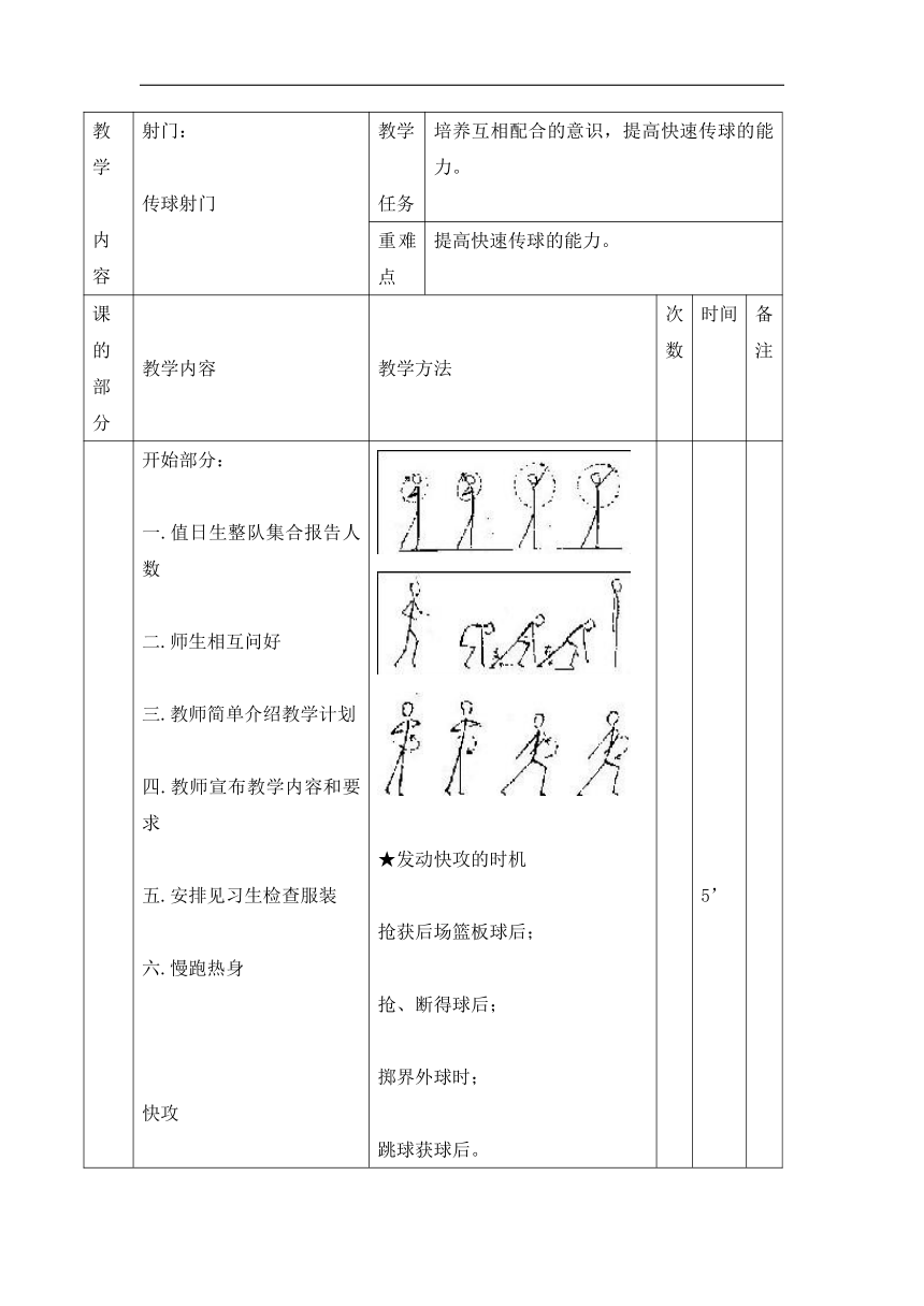 全国通用 五年级下册体育 传球射门 教案（表格式）