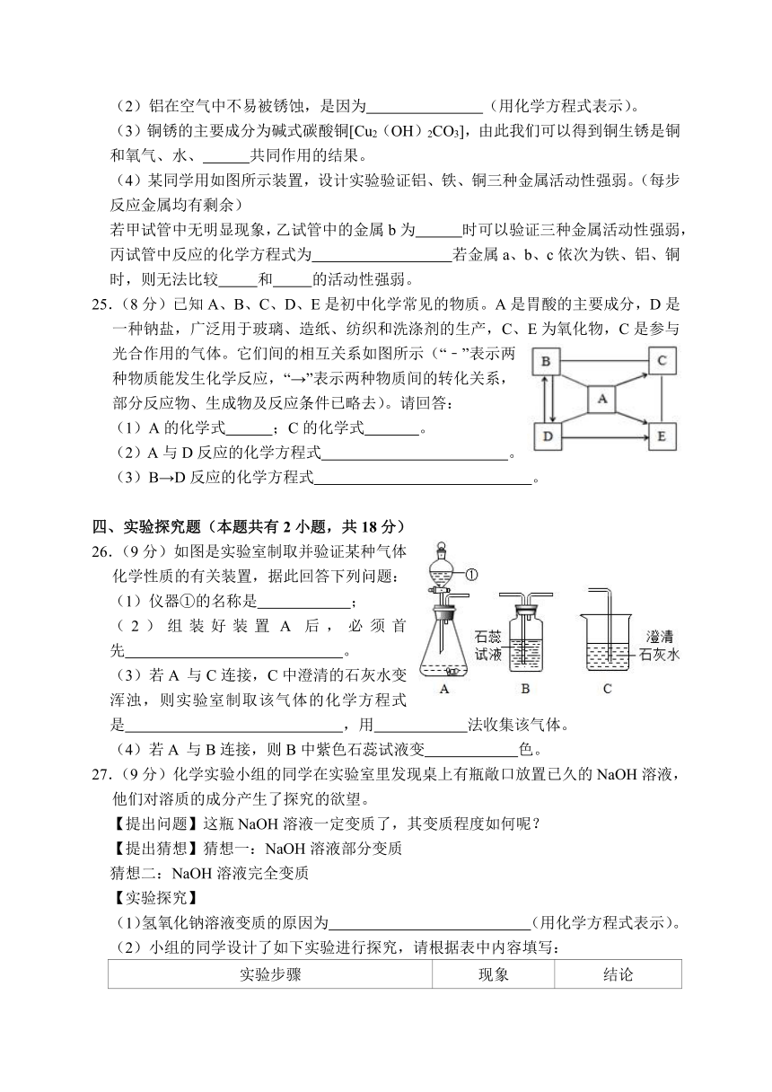 吉林省农安县万顺中学2020-2021学年新高一上学期开学考试化学试题