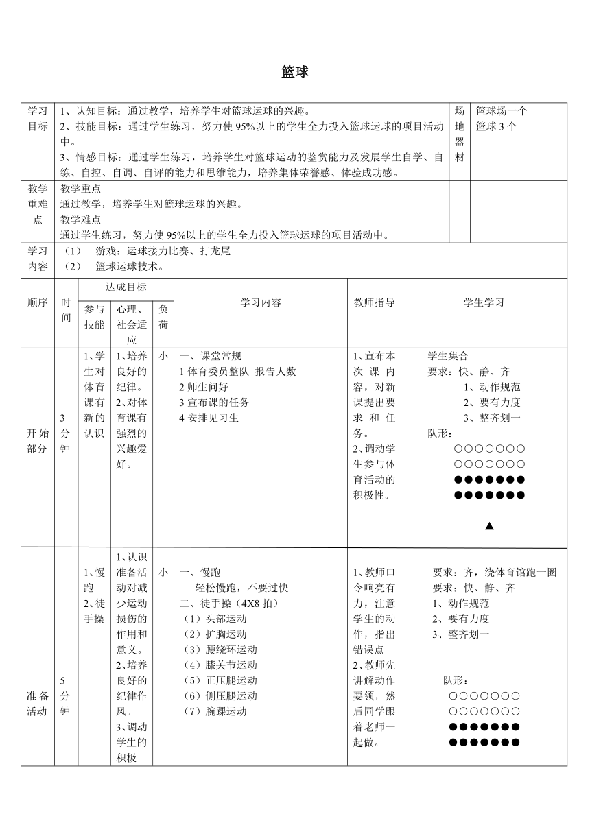 人教版（2019） 高中体育与健康 必修 8.2 篮球运球 教案（表格式）