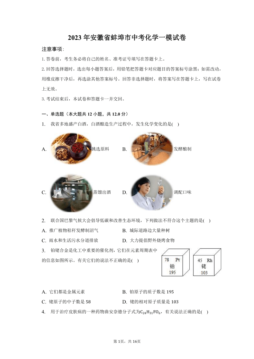 2023年安徽省蚌埠市中考化学一模试卷(含解析)